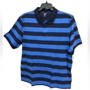 Men's XL Polo Shirt Blue Black Stripe Rugby Textured amazon Essentials